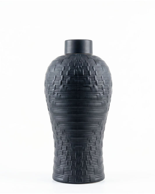 Black Tall Textured Jar w/Lid 18.5H