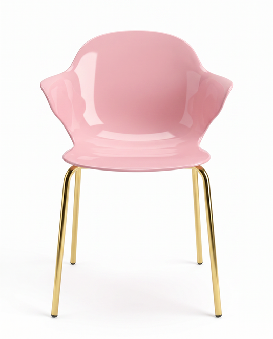 Calligaris Saint Tropez Chairs, Pale Pink, Quilted Backrest, Gold Finish Metal Base (SET OF 6) 22.25 x 20 x 32