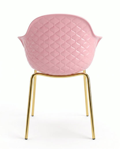 Calligaris Saint Tropez Chairs, Pale Pink, Quilted Backrest, Gold Finish Metal Base (SET OF 6) 22.25 x 20 x 32