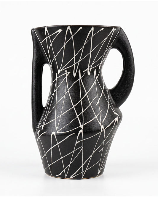 Cazden Short Vase, Black w/White Lines 11.5H