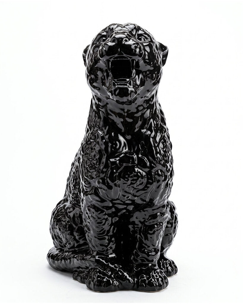 Versace Rokko Cheetah Black Hand Painted Porcelain Sculpture 17H