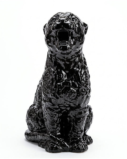 Versace Rokko Cheetah Black Hand Painted Porcelain Sculpture 17H