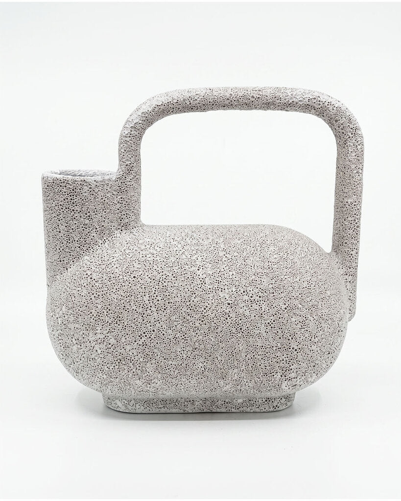Textured Vase w/Handle/White 10W 9.5H