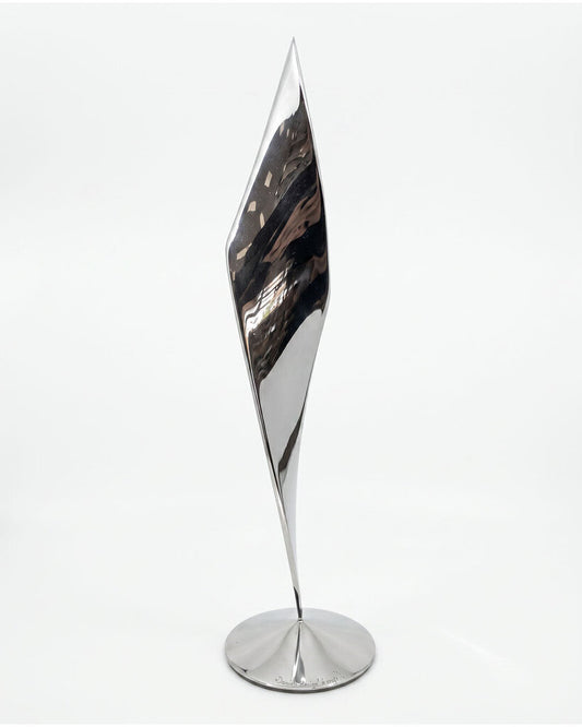 Signed David Herschler Polished Steel Ribbon Kinetic Sculpture "Gemini" (PAIR)
