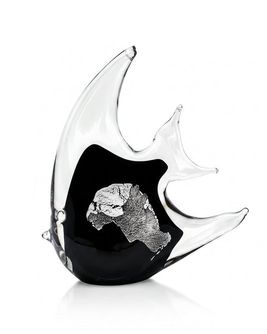 Murano-Style Black Angel Fish Art Glass 5.5"H