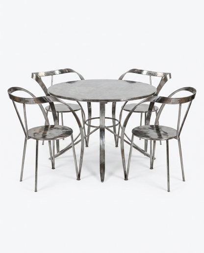 1980's Brushed Metal Ribbon Chairs(4) & Table 23W 19D - SET