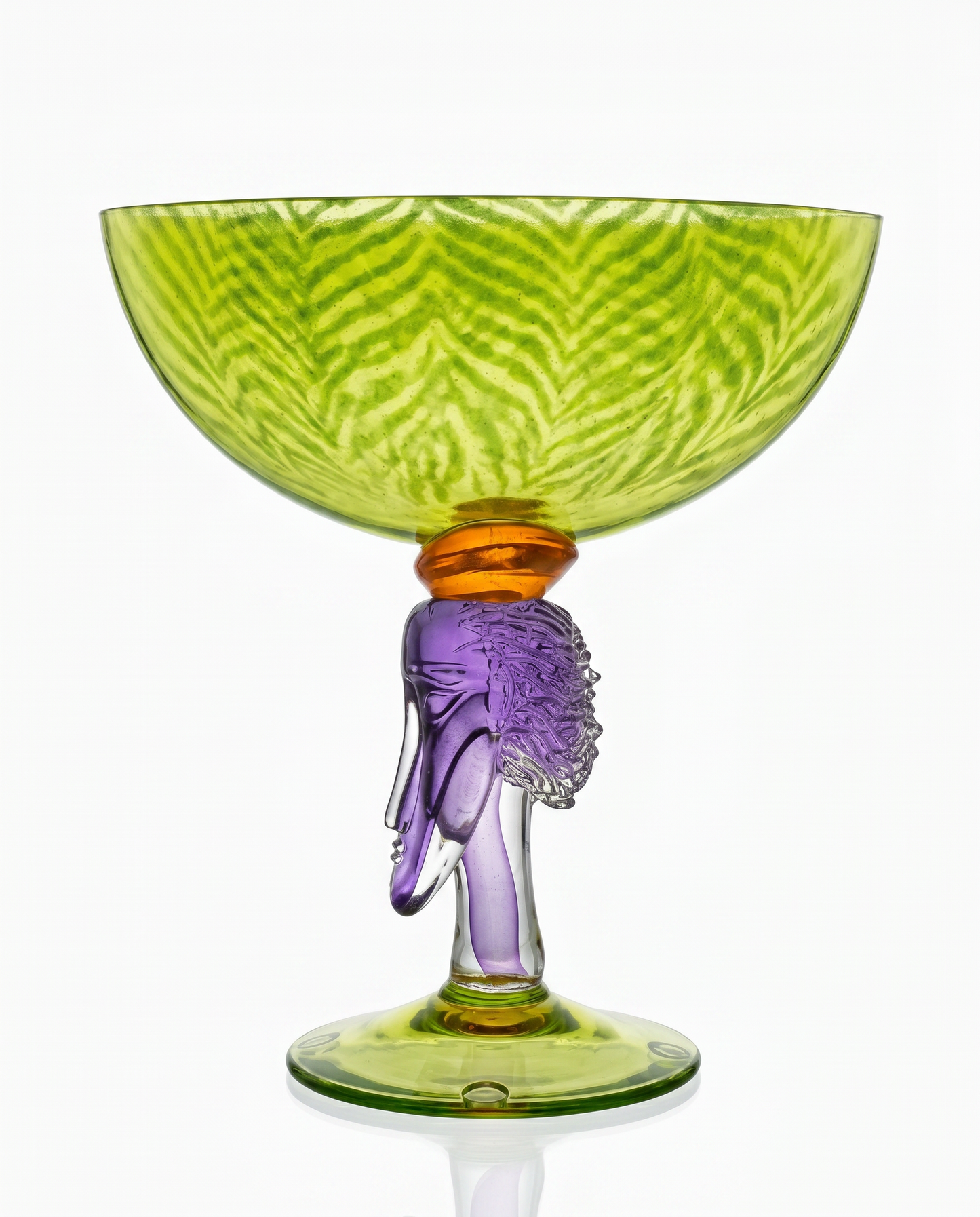 1980's Kjell Engman for Kosta Boda Art, Green & Purple 9.5 x 4.25 x 9.5H