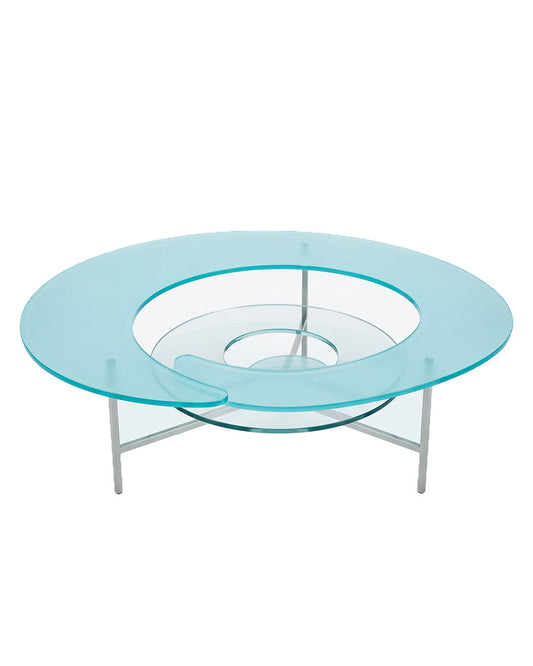 1990's Giorgio Cattelan Spiral Coffee able for Cattelan Italia, Frosted Glass Top & Steel Base 45Dia 13.5H