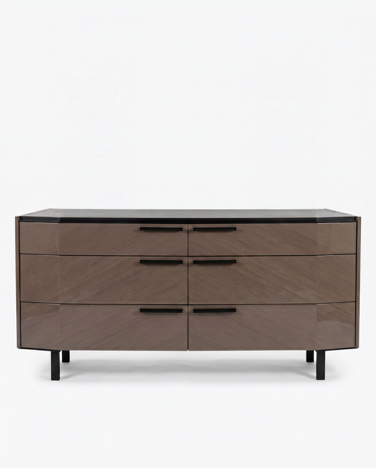 ALF Italia Olimpia Dresser, 6-Drawers, Dark Mahogany Top, Eucalyptus Velvet Hi-Gloss Finish 67W 22D 30H
