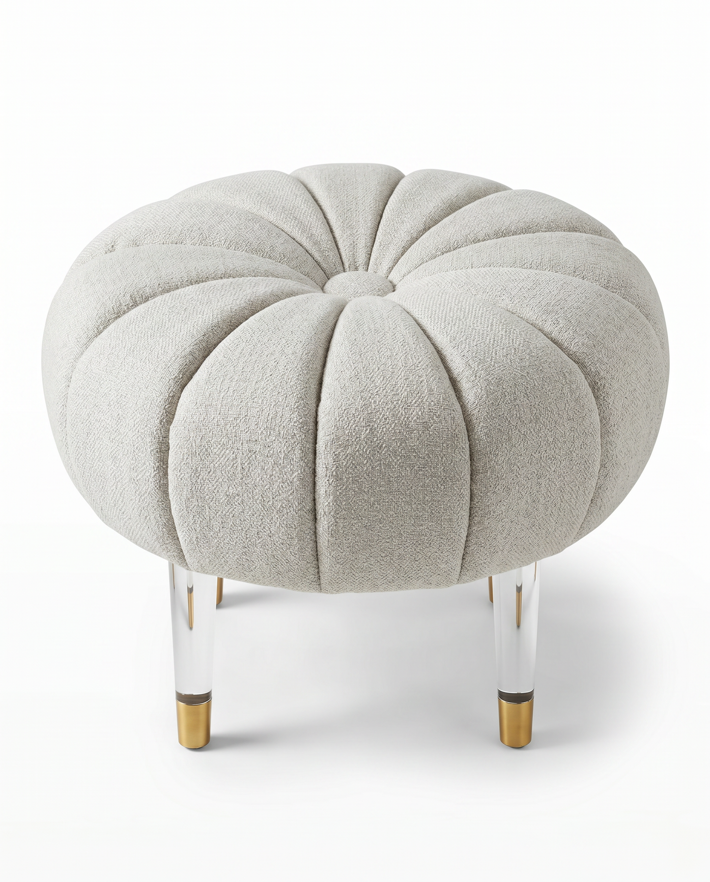 Ambella Oops A Daisy Ottoman, Upholstered w/Lucite & Brass Legs 23.5"Dia x 17.5"
