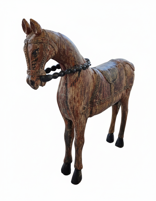 Antique Hand-Carved Standing Horse 51W 11D 54.5H