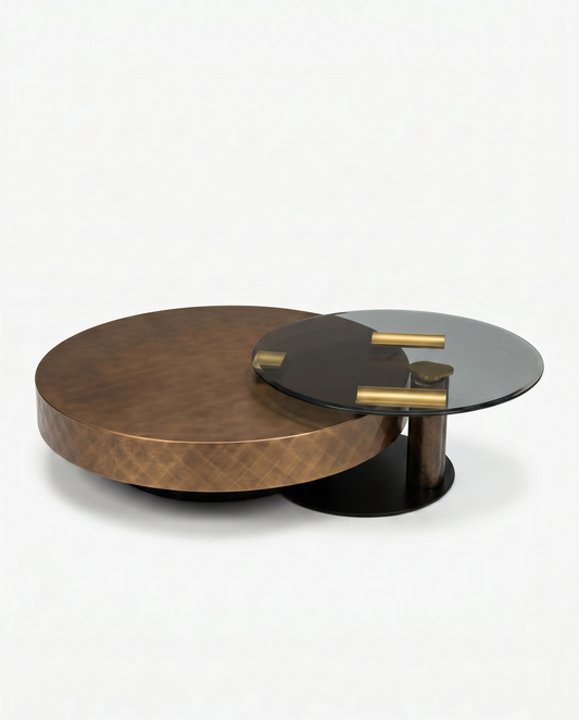 Arena Bond Coffee Tbl.By Ysuhiro Shito for Cattelan Italia,Brushed Bronze,Smoked Glass 63 x 47 x 15.5H - AS IS