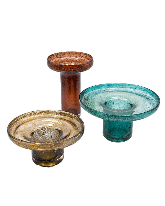 Arteriors Phoebe Glass Vases; Teal smoke 8H 15Dia, Drk Smoke 6H, 10.75Dia, Rose Soke 11.75H 8.75Dia (Set of 3)