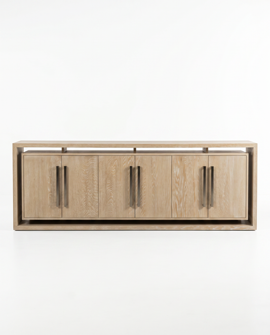 Artistica Home Mar Monte Media Console, White Oak Fininsh, Nickel Hardware 98W18D 34H