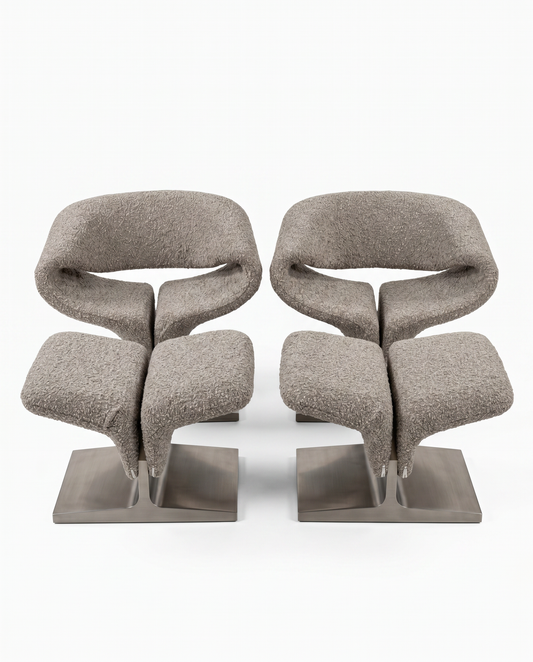 Authentic Artifort Ribbon Chairs Designed by Pierre Paulin, Boucle Fabric 34W 26D 28H - PAIR