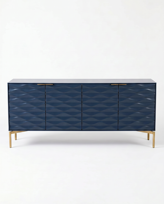 BDI Blue Ripple Credenza, Tempered Glass Shelves 79.5 x 18.5 x 34.25