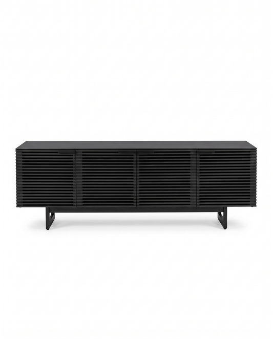 BDI Corridor Media Matte Black Console, Stainless Steel Legs 79W 20D 28H