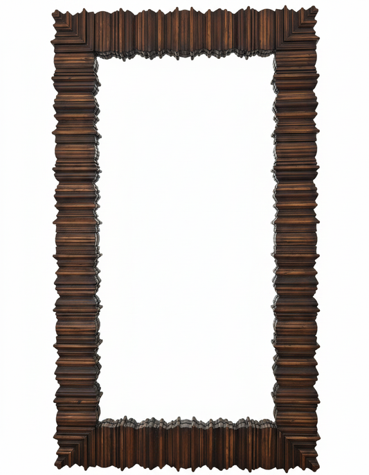 Baroque Mirror, Framed of Pressed Alder Wood Pieces 52W 91H