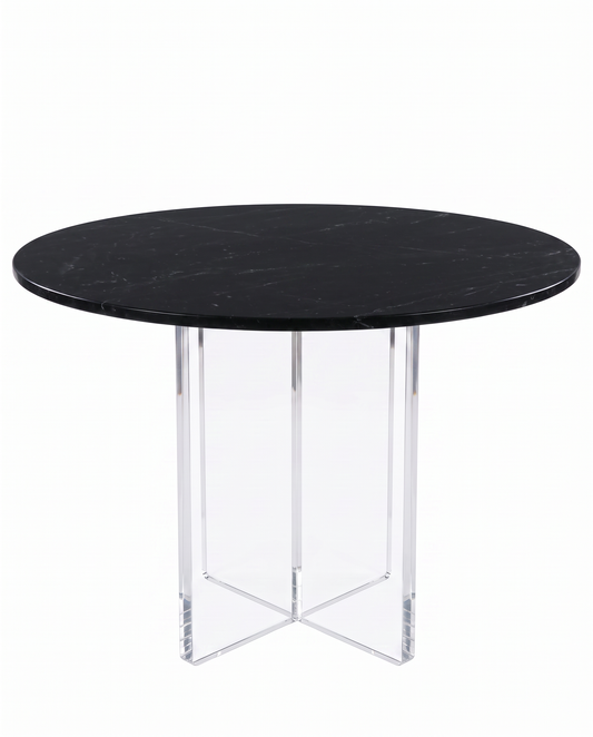 Beveled Black Marble w/Lucite Base Table 45Dia 28H