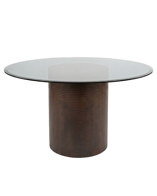 Beveled Glass w/Cylindrical Textured Bronze Finished Dining Table 53.5Dia 29.5H