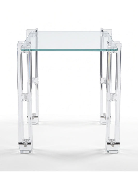 Beveled Lucite Leg Table w/Glass