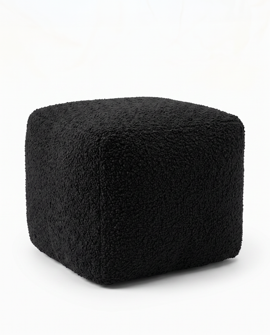 Black Boucle Upholstered Cube Ottoman 21Sq 15H