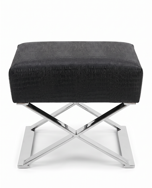 Black Faux Alligator Ottoman 23W x 17D x 20H