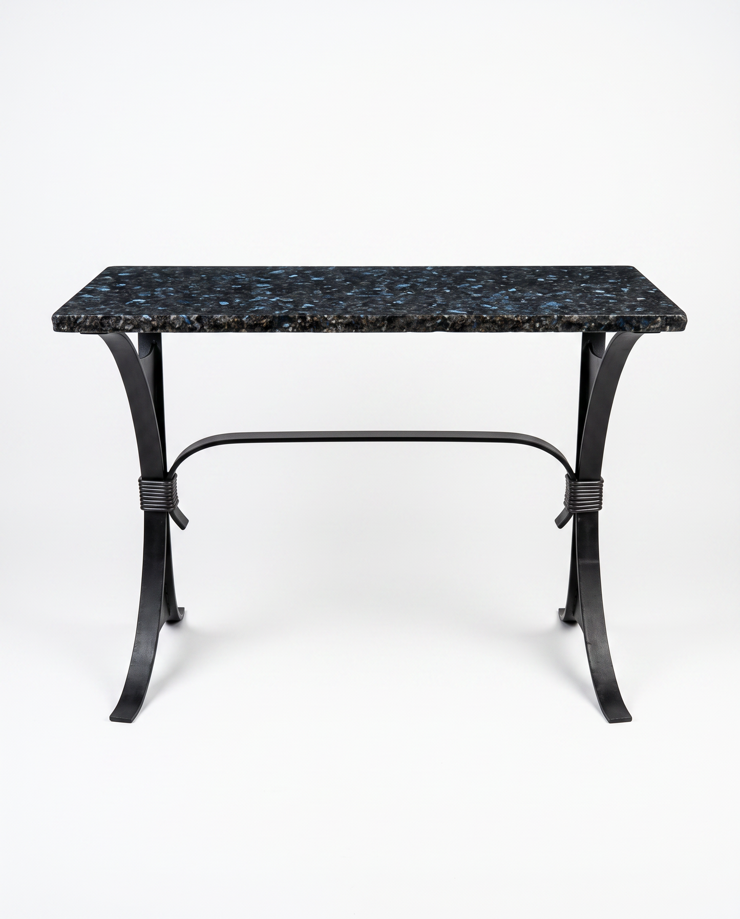 Black Iron Chiseled Edge Top, Black Marble Base Console 48W 24D 31.5H