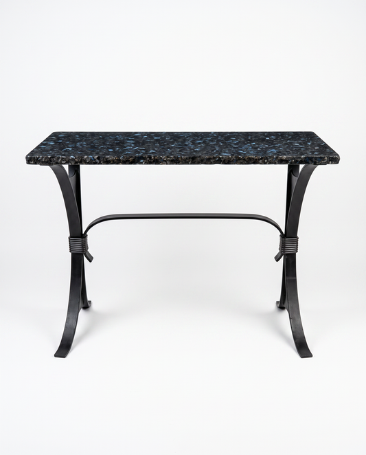 Black Iron Chiseled Edge Top, Black Marble Base Console 48W 24D 31.5H