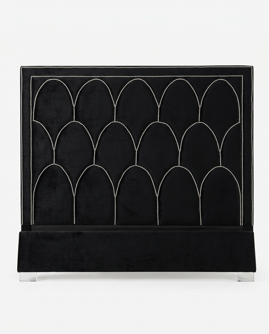 Black Velvet Bed Frame w/Silver Nail Heads 82.5W 93L 75H (CK)