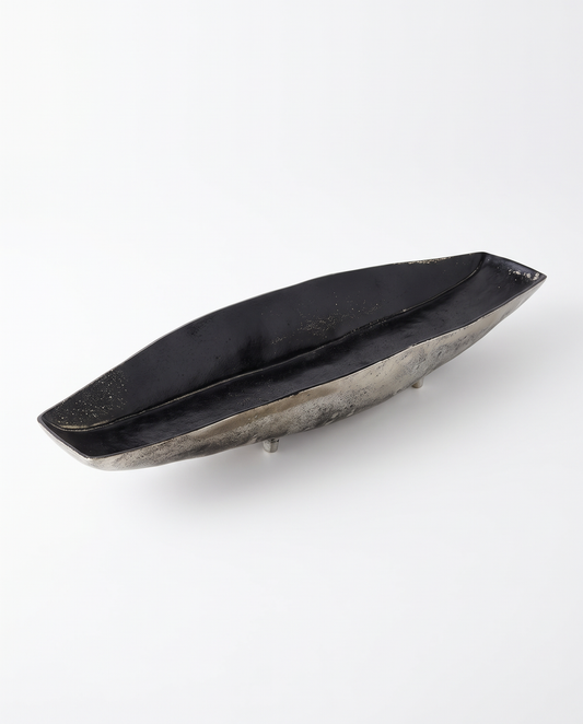 Black & Silver Lacquer Centerpiece Dish, 27 x 7 x 3