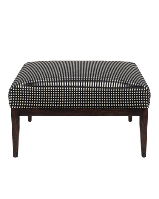 Black/White Geometric Pattern Ottoman, Wooden Legs 33Sq 18H