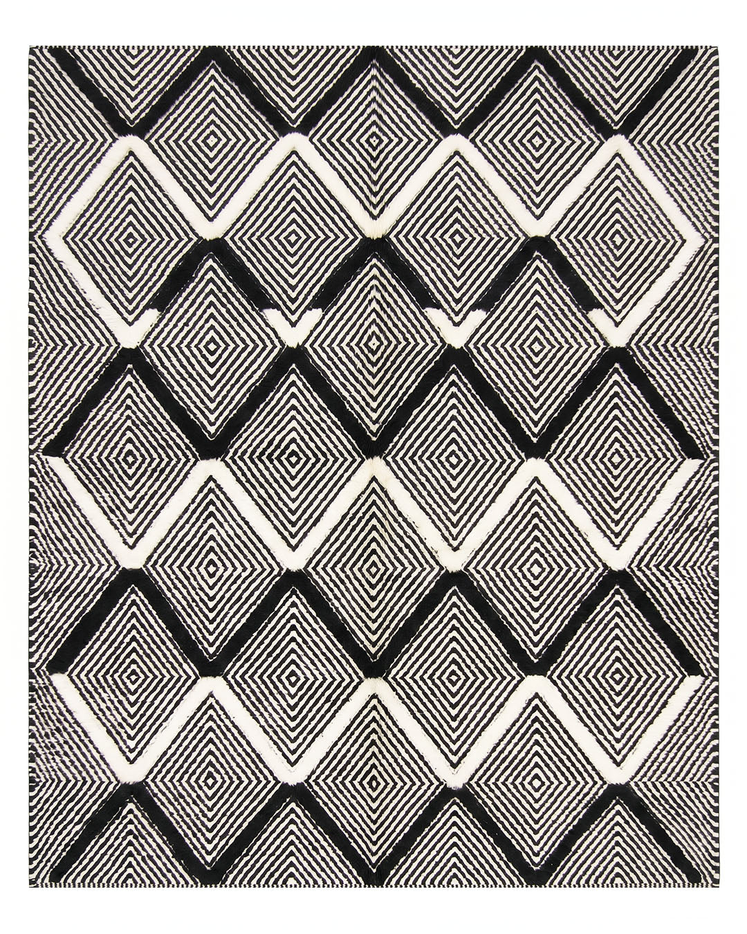 Black & White Pyramid Area Carpet, Wool/Cotton 12 x 15