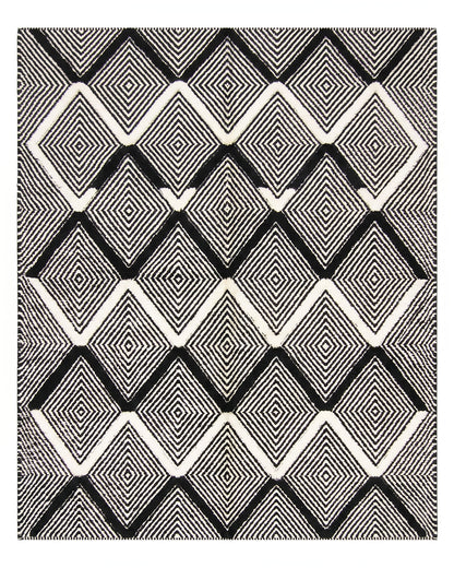 Black & White Pyramid Area Carpet, Wool/Cotton 12 x 15