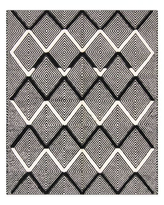 Black & White Pyramid Area Carpet, Wool/Cotton 12 x 15