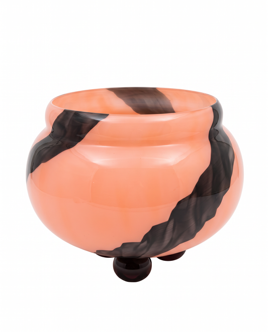 Bohemian Tango Glass Pink Bulbous Bowl w/Blk Feet 19 Dia. 15H