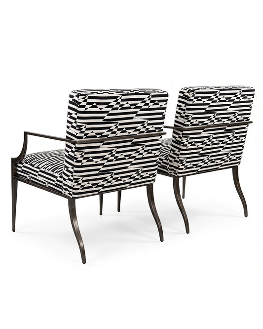 Bolier Graphic Patterned Upholstered Black/White Chairs 24W 27.5D 32.5H - PAIR