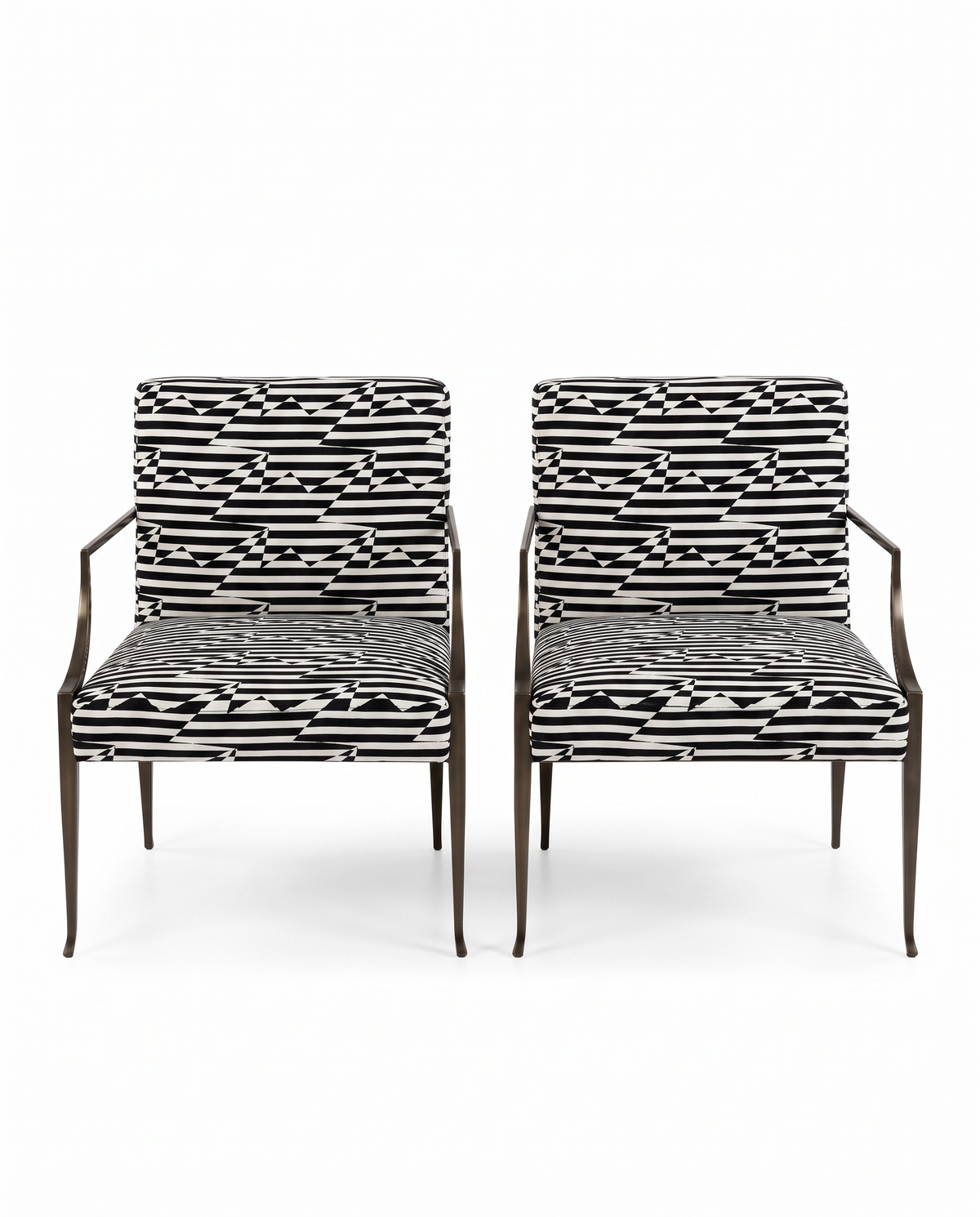 Bolier Graphic Patterned Upholstered Black/White Chairs 24W 27.5D 32.5H - PAIR