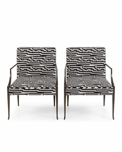 Bolier Graphic Patterned Upholstered Black/White Chairs 24W 27.5D 32.5H - PAIR