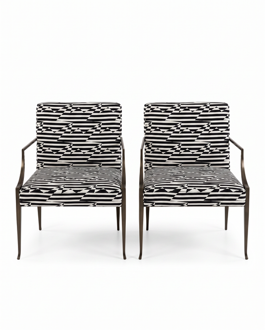 Bolier Graphic Patterned Upholstered Black/White Chairs 24W 27.5D 32.5H - PAIR