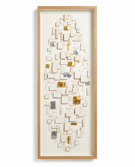 Braydon Studio Abstract Print, Mosaic Design, Neutral Tiles w/Gold/ Silver Accent