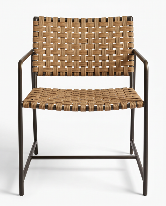 Brown Jordan Cross Strap Weave, Metal Arm Chairs & Metal Square Table 44Sq 29H - SET 4 Chairs & Table