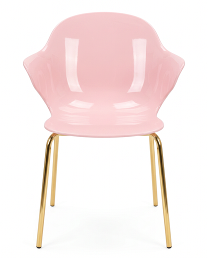 Calligaris Saint Tropez Chairs, Pale Pink, Quilted Backrest, Gold Finish Metal Base (SET OF 6) 22.25 x 20 x 32