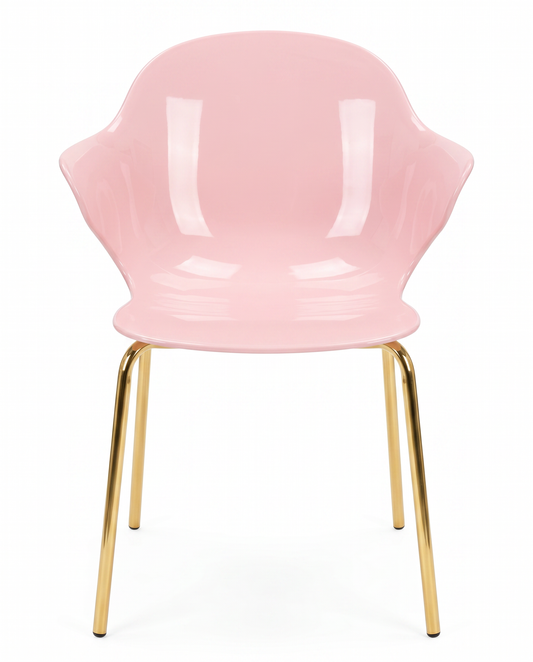 Calligaris Saint Tropez Chairs, Pale Pink, Quilted Backrest, Gold Finish Metal Base (SET OF 6) 22.25 x 20 x 32