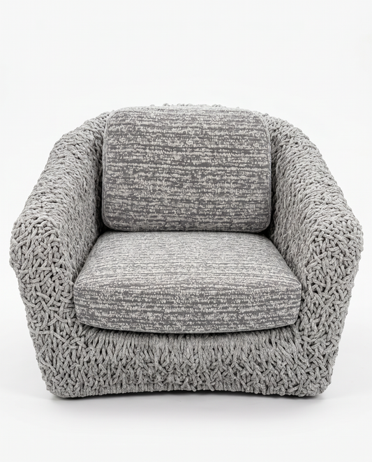 Carter Outdoor Swivel Lounge Grey Chairs, Braided Rope 44.5W 42D 31.5H - EACH