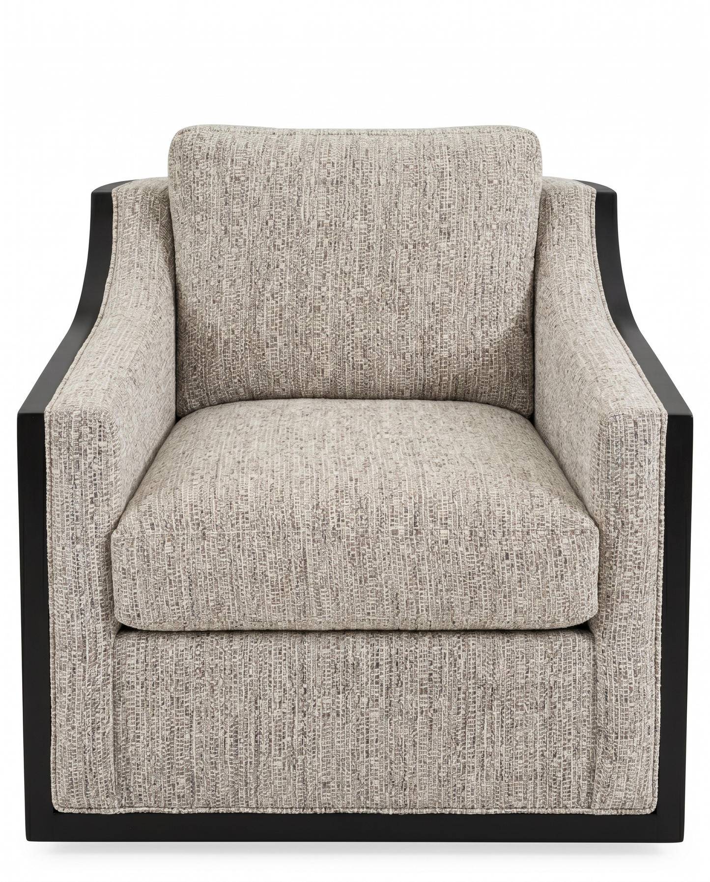 Century Furniture Custom Swivel Chairs, Grey Leather, Black Wood Frame w/Light Grey Upholstery 35W 43D 31H