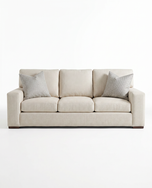 Century Upholstered 3-Cushion Sofa w/4 Accent Pillows 87W 38D 31H