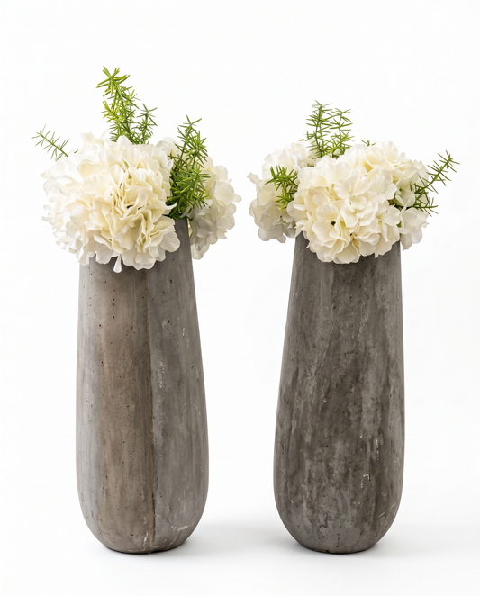 Ceramic Grey Washed Finish Vase w/Silk Hydrangea 24.5H - PAIR