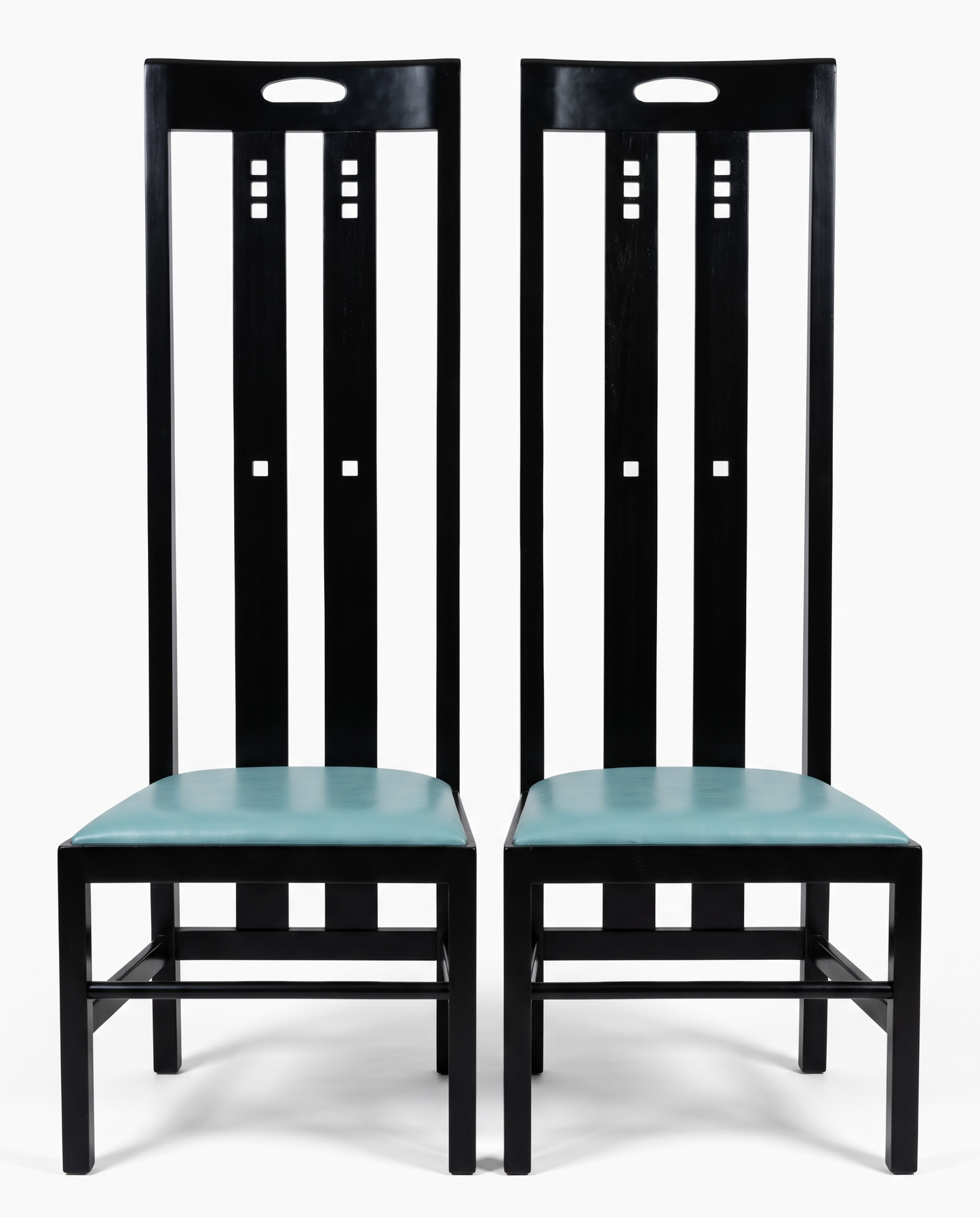 Chas. Rennie Mackintosh-Style Ingram Hi-Chair, Ebonied Wood, Slated Back 18.5W 17D 59H - PAIR
