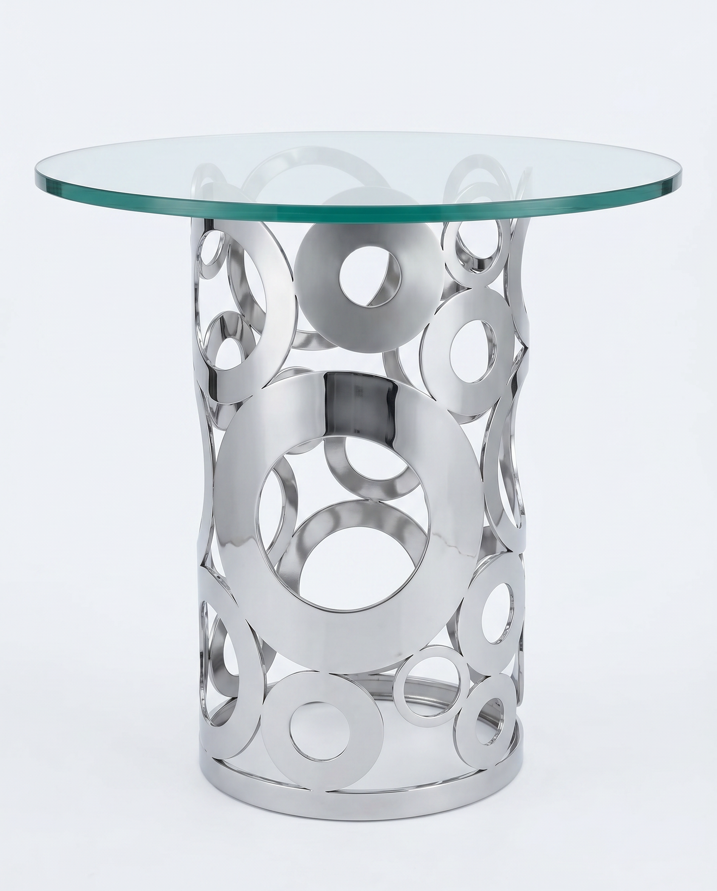 Chintaly Imports Raegan Table, Polished Chrome Base, Clear Glass 32Dia 30H